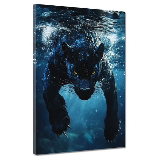 Quadro pantera nera sott'acqua forza dinamica animale moderno