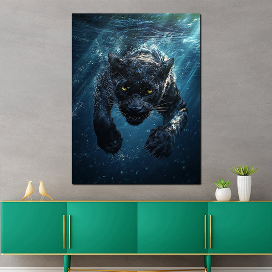 Quadro pantera nera sott'acqua potenza animale selvaggio dinamico