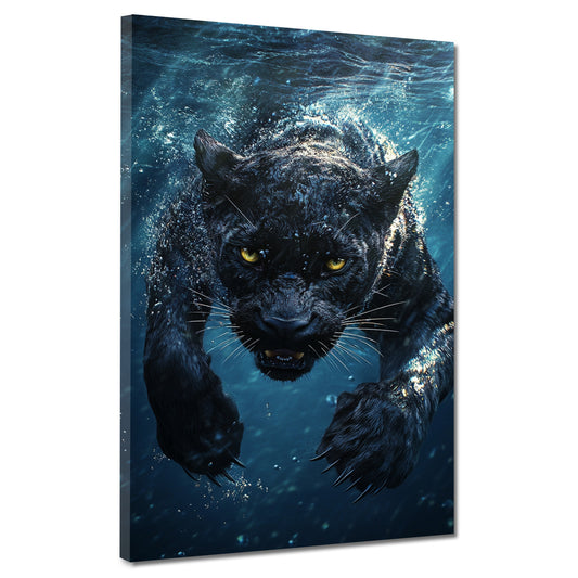 Quadro pantera nera sott'acqua potenza animale selvaggio dinamico
