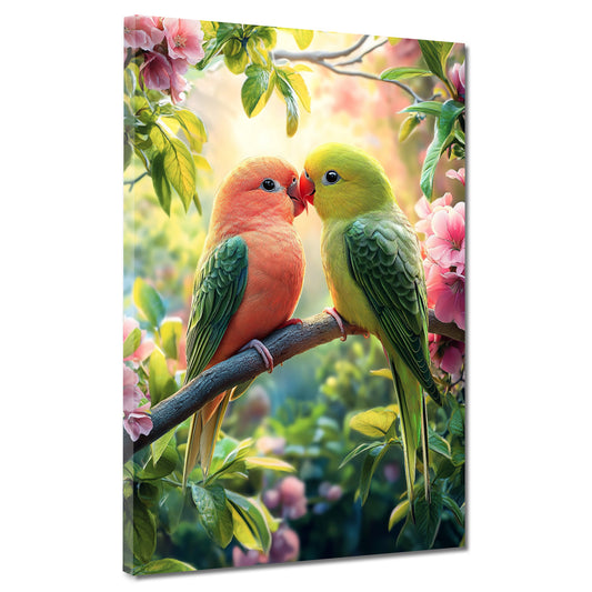 Quadro pappagalli amore primavera natura colori