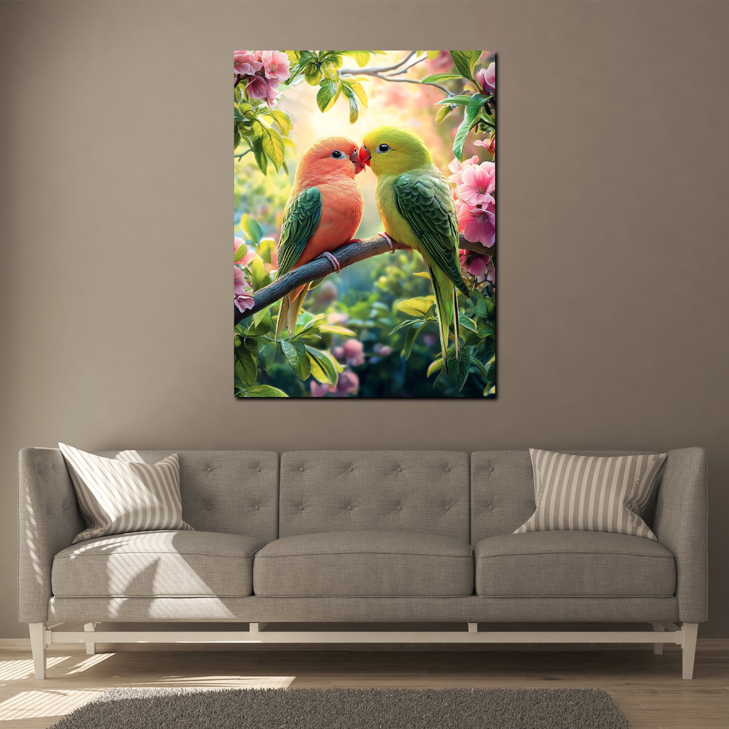 Quadro pappagalli amore primavera natura colori