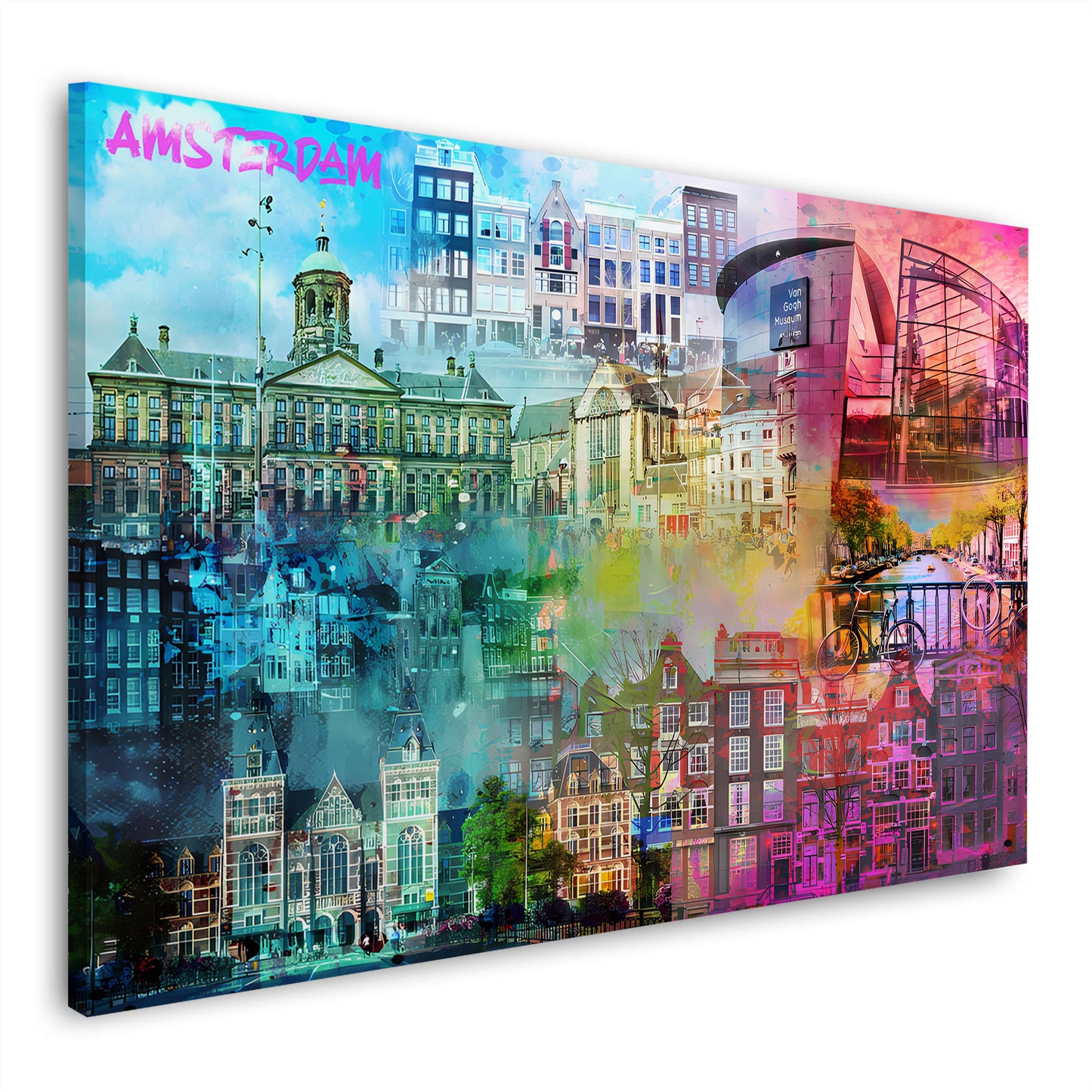 Quadro pop art Amsterdam cittá skyline colorato moderno