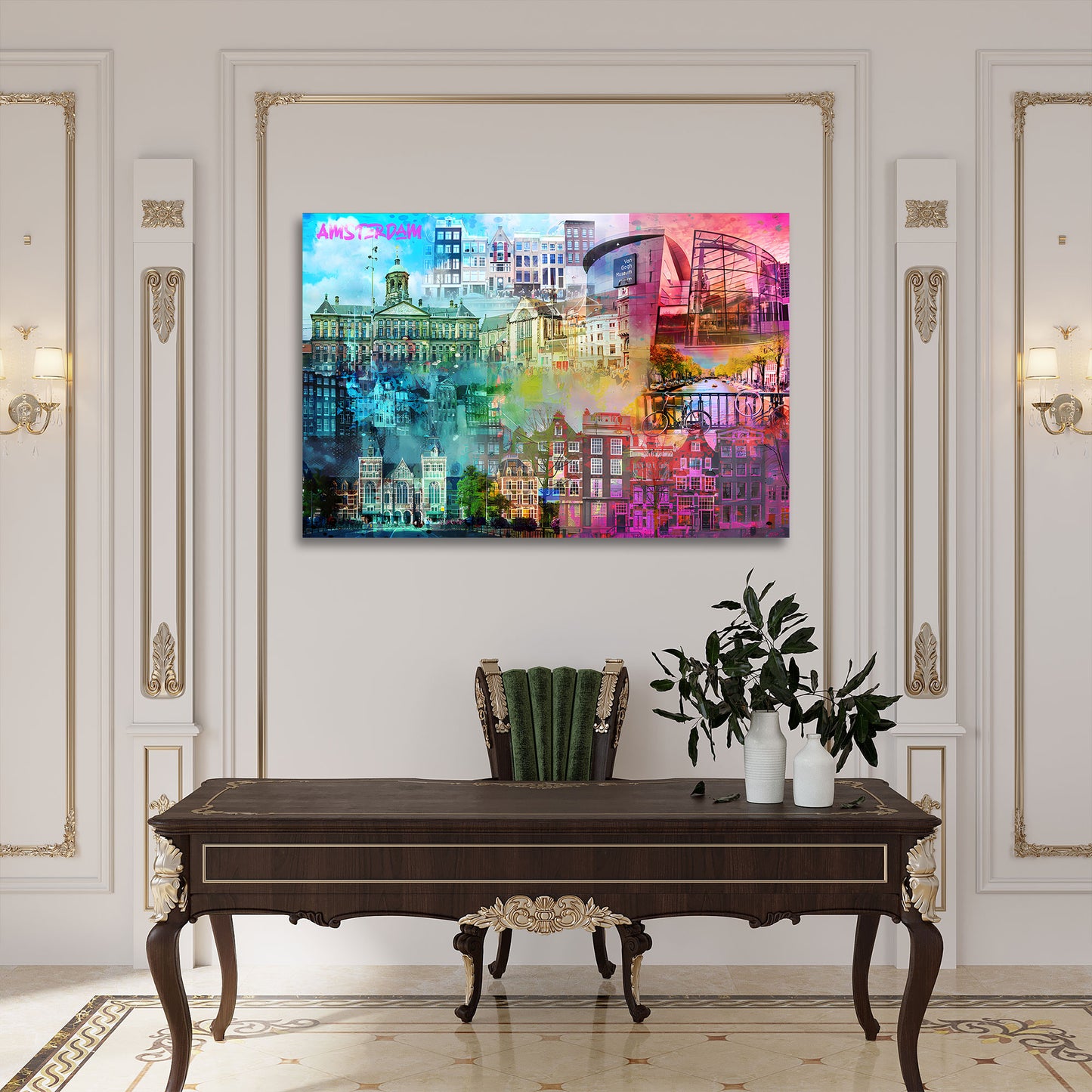 Quadro pop art Amsterdam cittá skyline colorato moderno