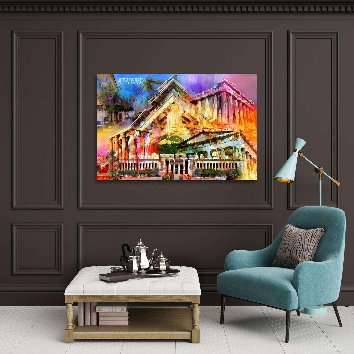Quadro pop art Atene città templi antichi architettura colorato moderno