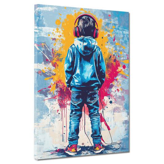 Quadro pop art bambino cuffie colorato