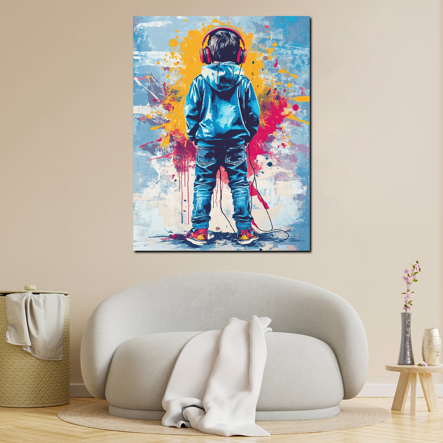 Quadro pop art bambino cuffie colorato