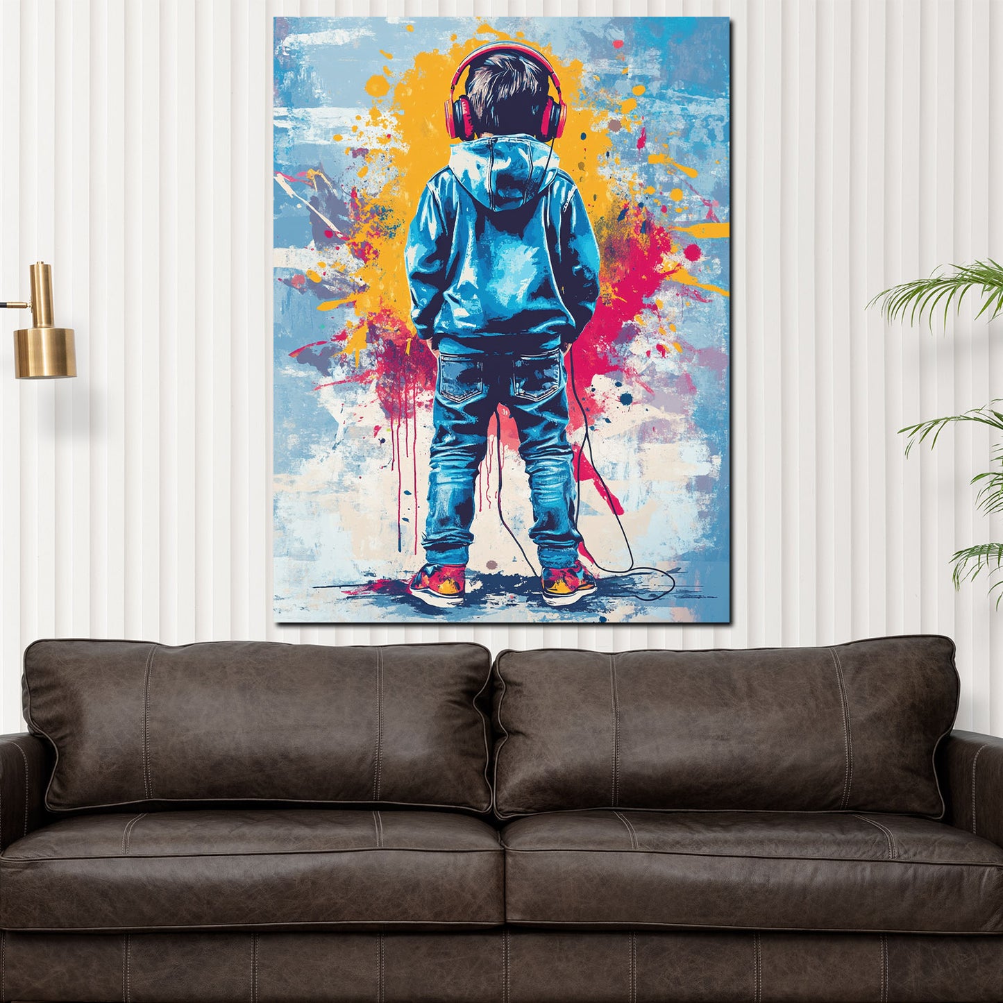 Quadro pop art bambino cuffie colorato