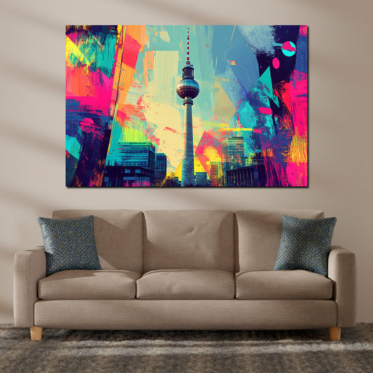 Quadro pop art berlino torre della televisione skyline colorata