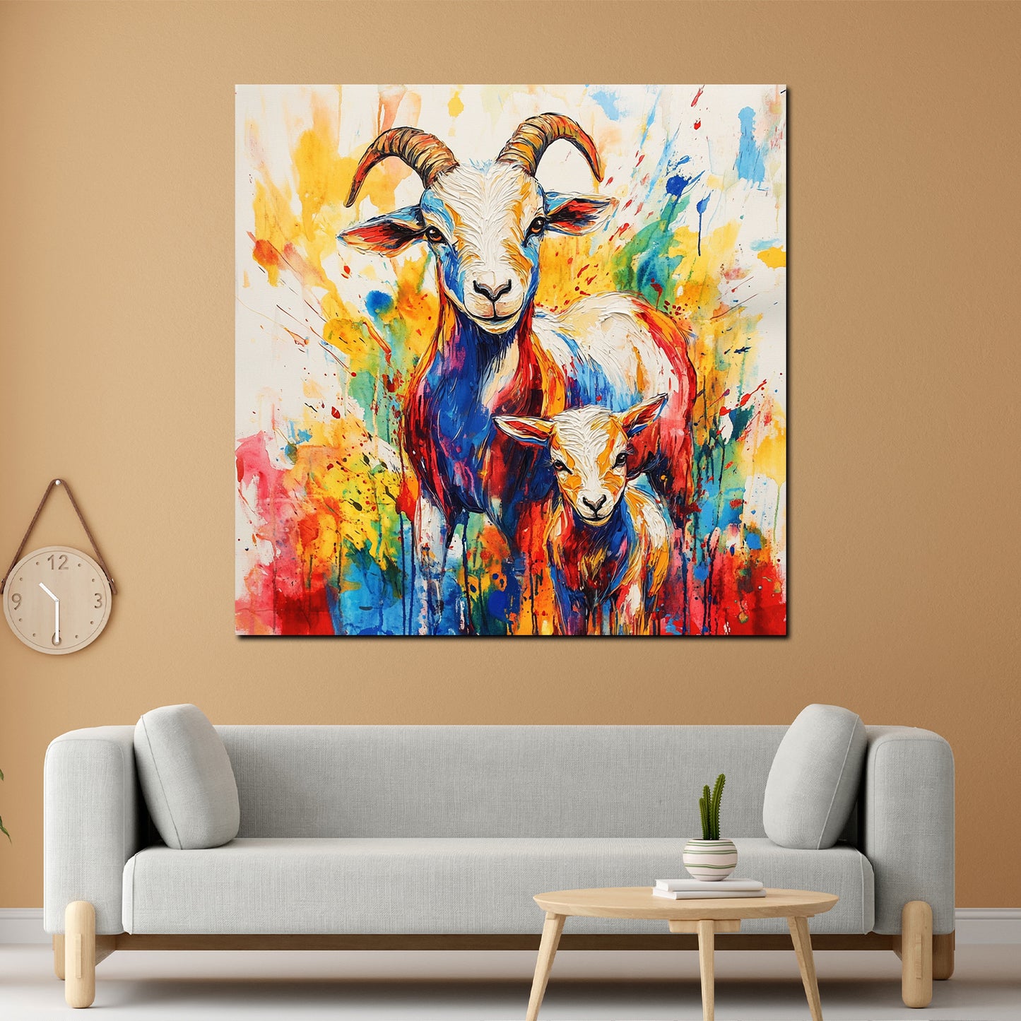 Quadro pop art capra con cucciolo colorato vivace moderno