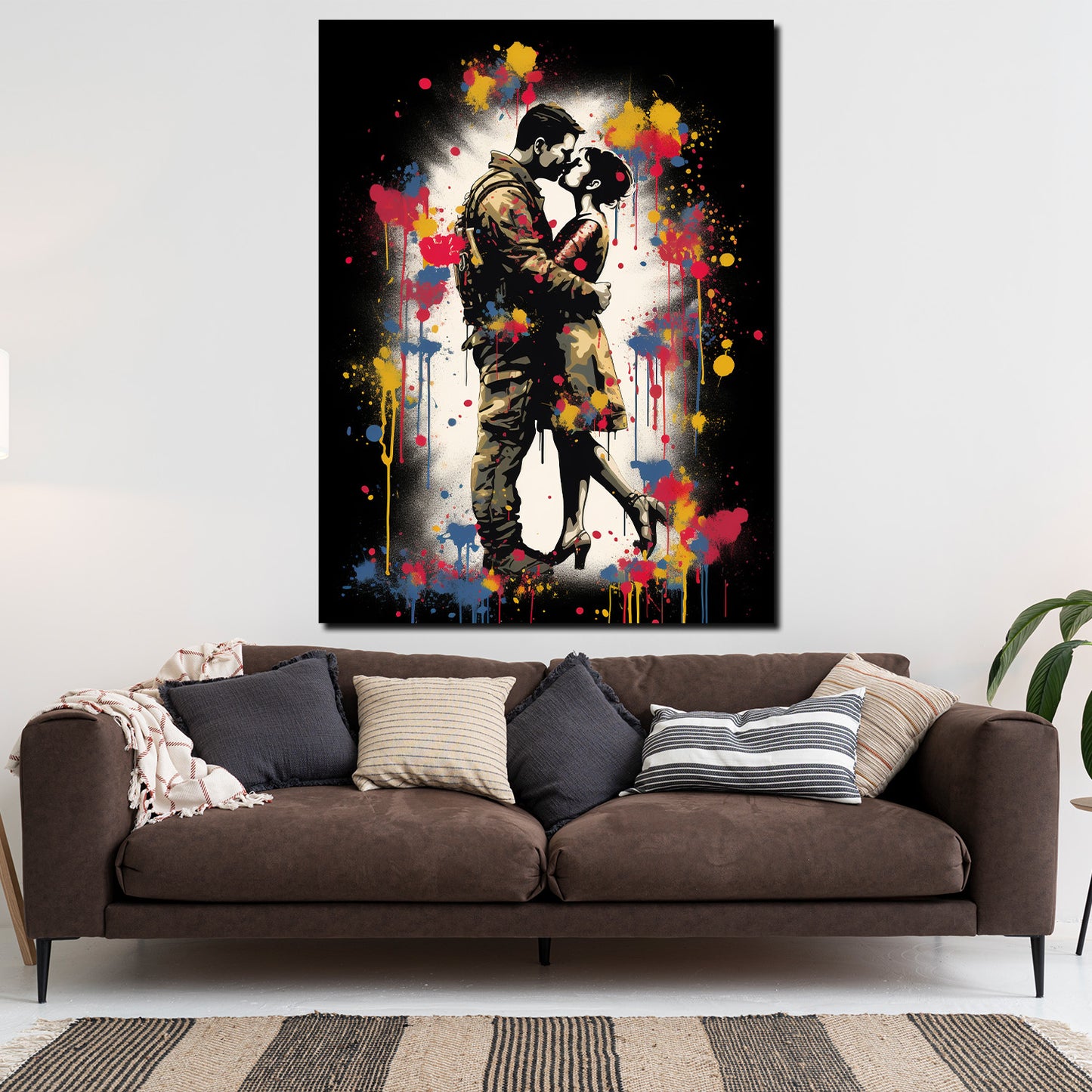 Quadro pop art coppia innamorata bacio colorato moderno