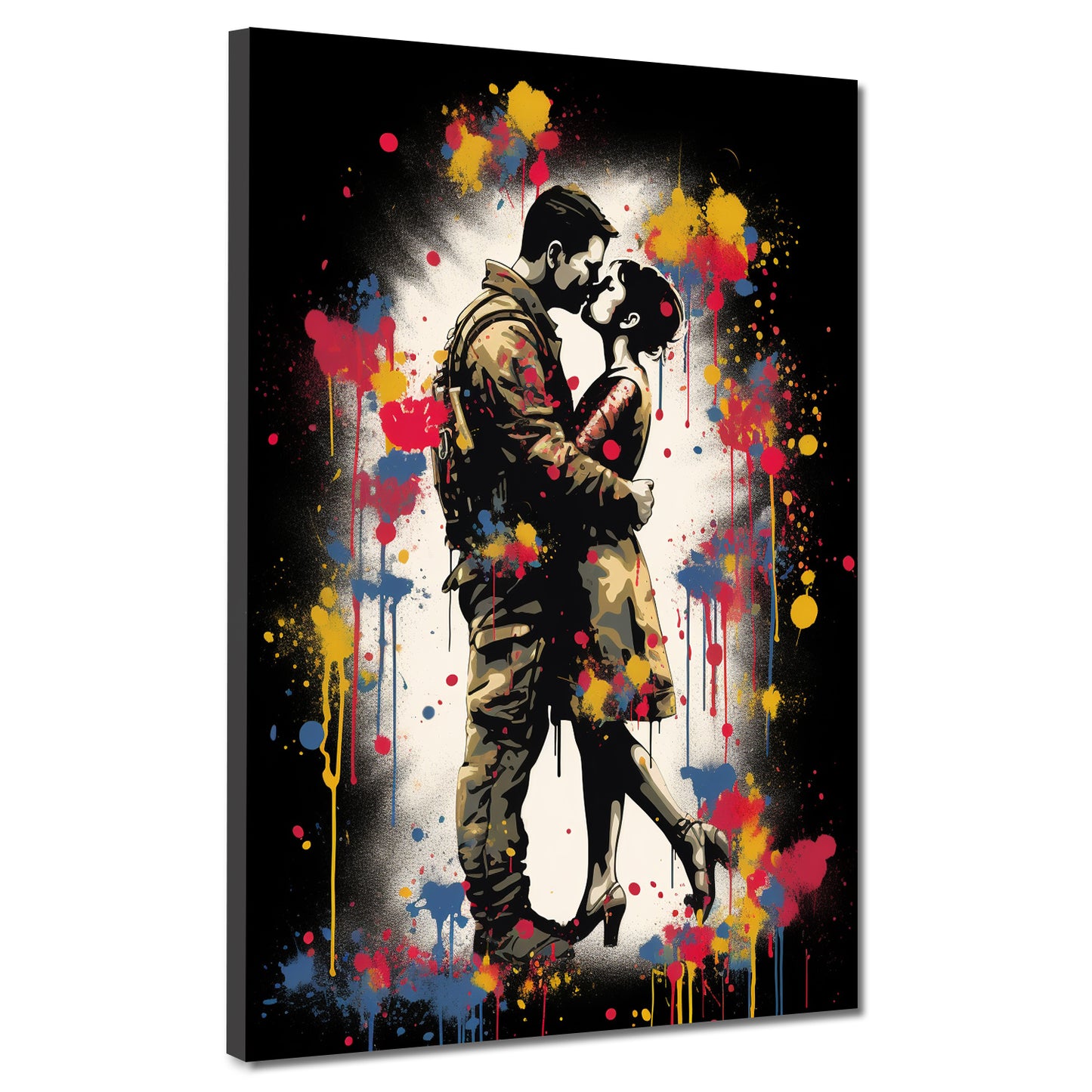 Quadro pop art coppia innamorata bacio colorato moderno