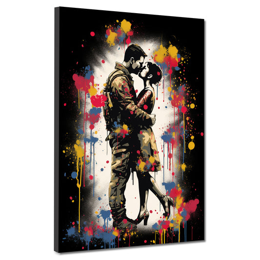 Quadro pop art coppia innamorata bacio colorato moderno