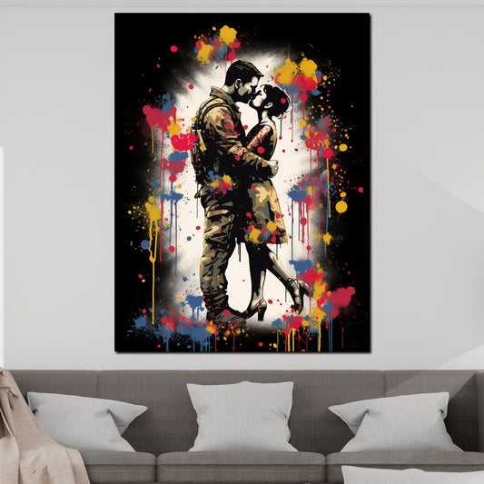 Quadro pop art coppia innamorata bacio colorato moderno