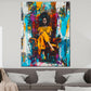 Quadro pop art donna africana colorata moderna sulla poltrona