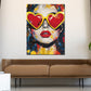 Quadro pop art donna occhiali cuore colorato moderno