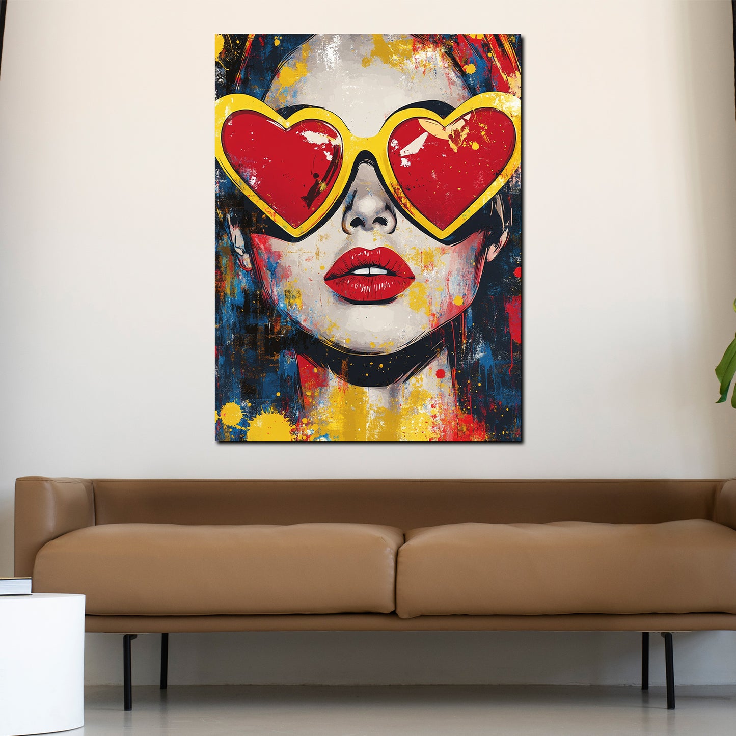 Quadro pop art donna occhiali cuore colorato moderno