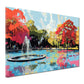 Quadro abstract art fontana parco alberi riflesso colori atmosfera autunnale