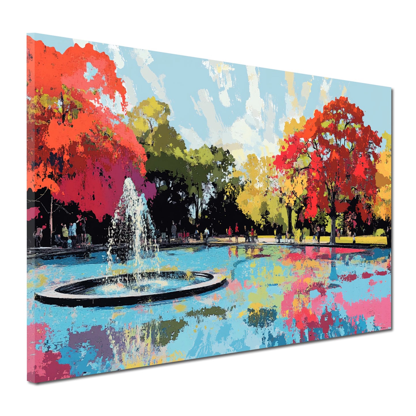 Quadro abstract art fontana parco alberi riflesso colori atmosfera autunnale