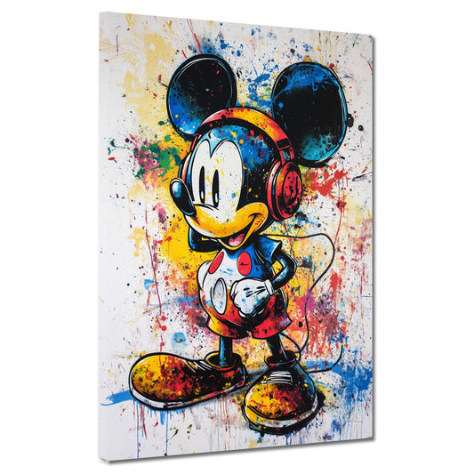 Quadro pop art fumetto topo con cuffie colorato