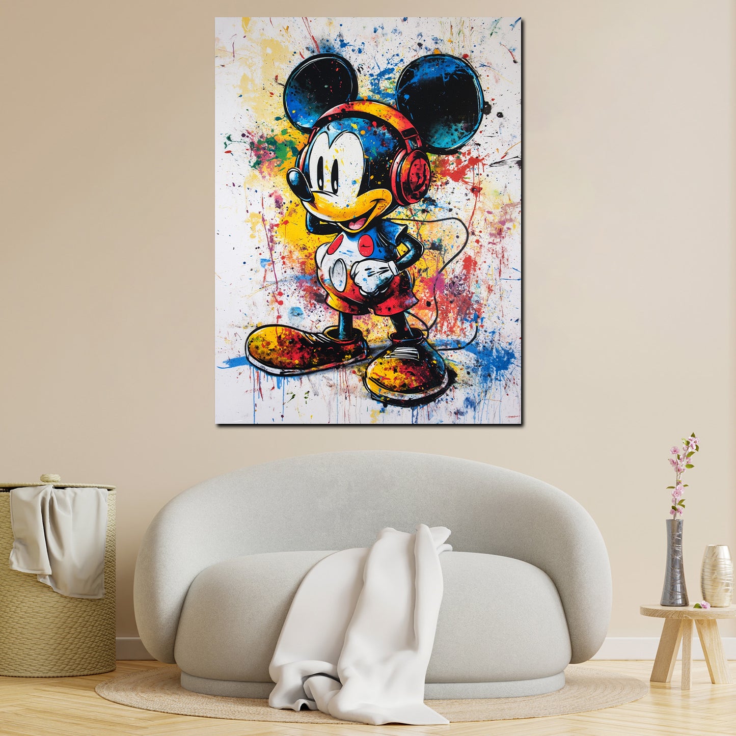 Quadro pop art fumetto topo con cuffie colorato