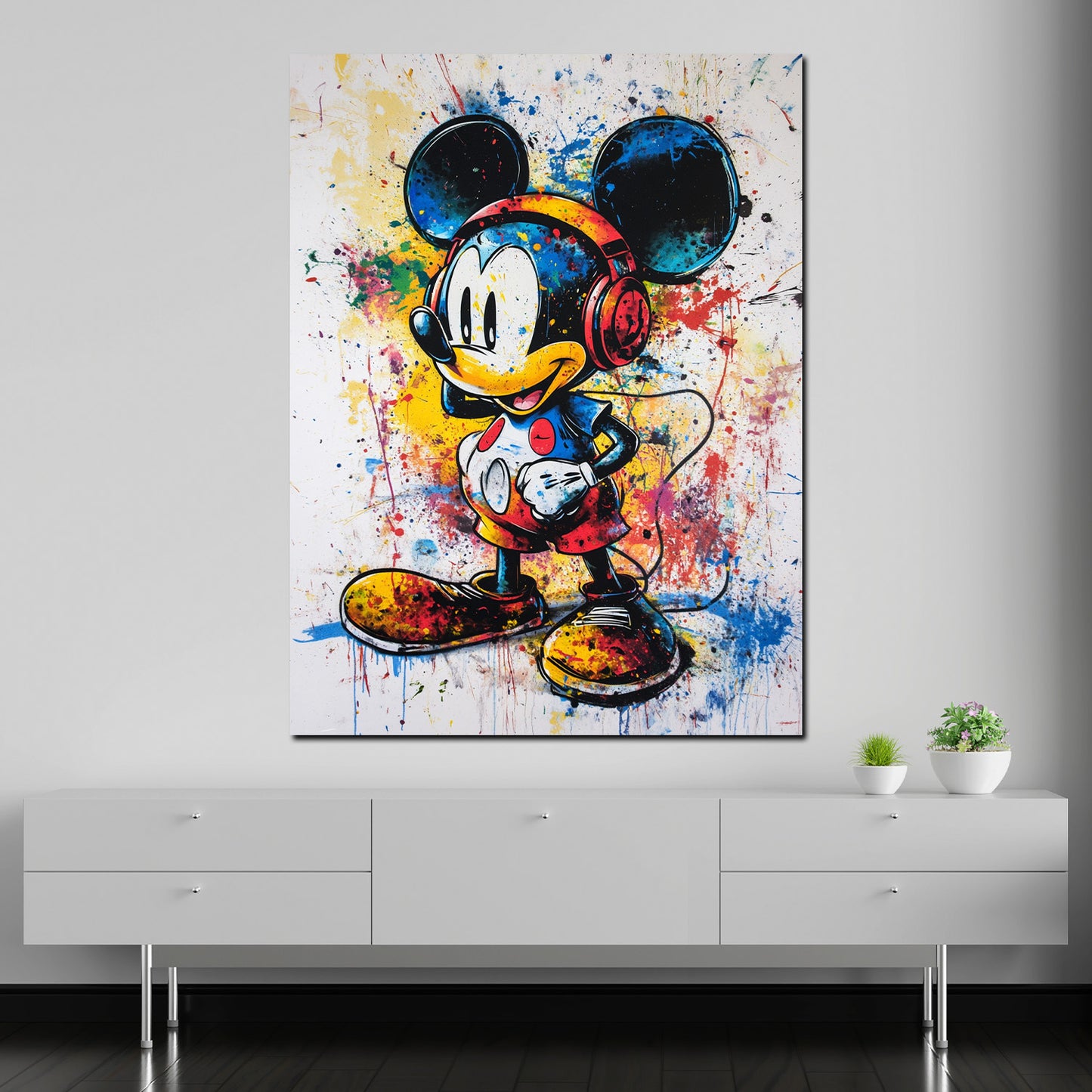 Quadro pop art fumetto topo con cuffie colorato