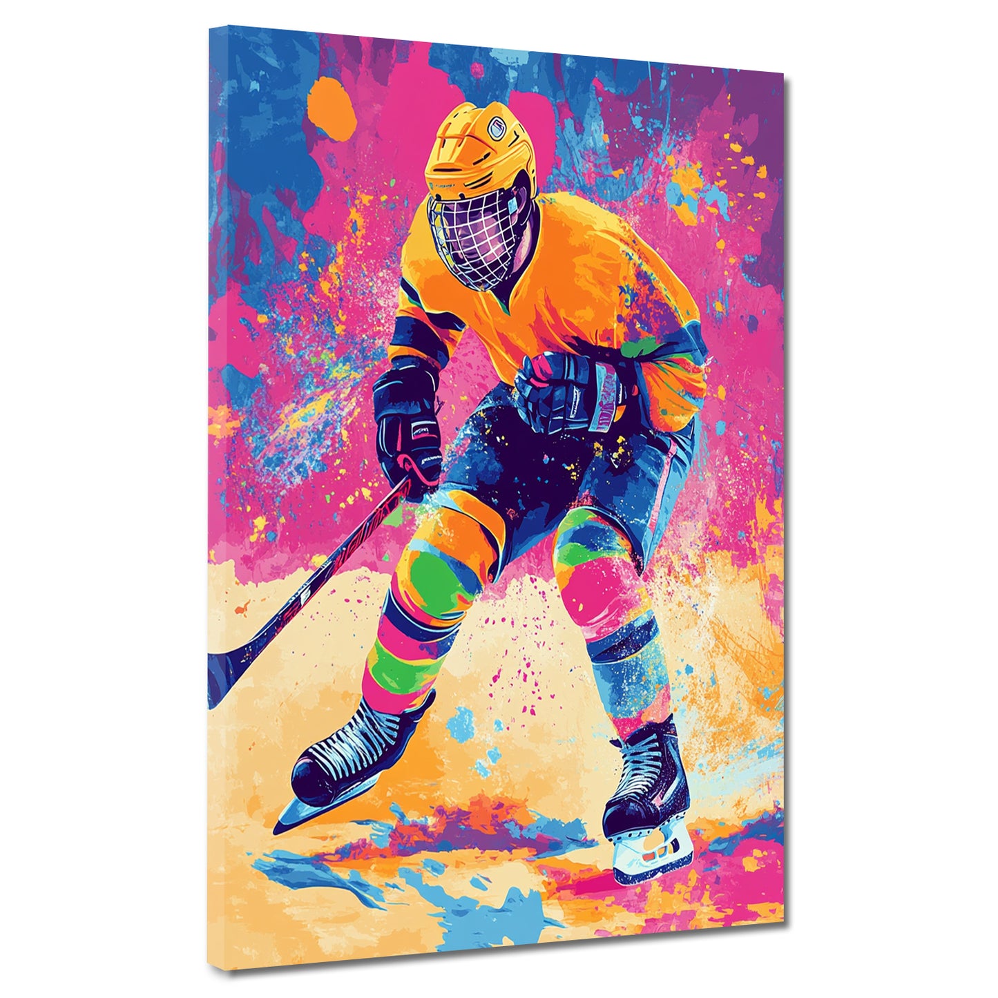 Quadro pop art giocatore hockey vivace colorato moderno