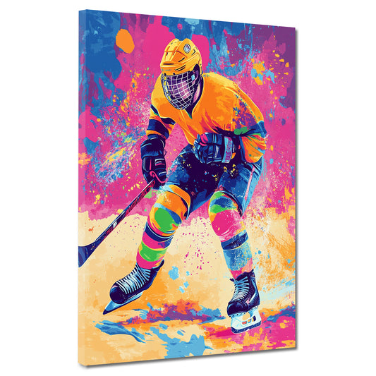 Quadro pop art giocatore hockey vivace colorato moderno