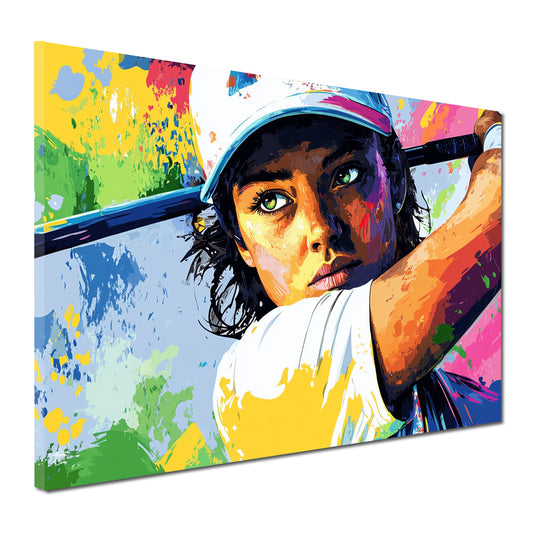 Quadro pop art golfista donna moderno sportivo