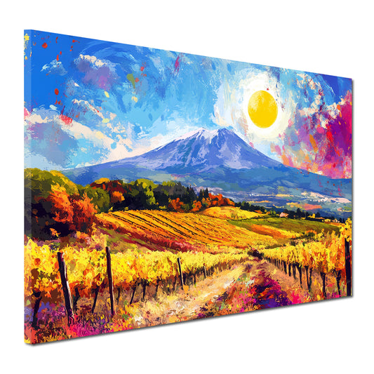 Quadro pop art paesaggio vigneti sole montagna natura colorata