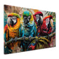 Quadro pop art pappagalli colorati su ramo