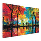 Quadro pop art parco alberi riflesso persone colorato autunnale