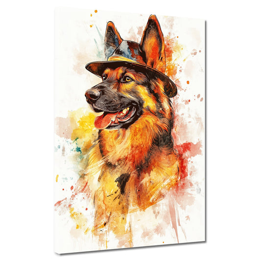 Quadro pop art pastore tedesco cappello colorato