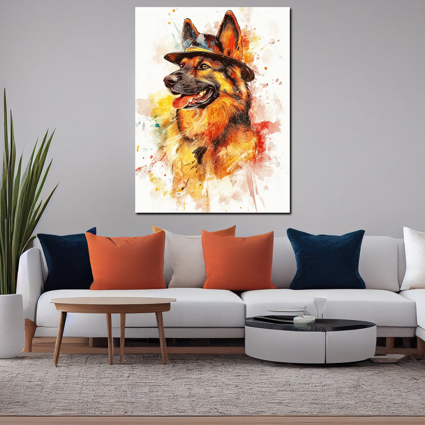 Quadro pop art pastore tedesco cappello colorato