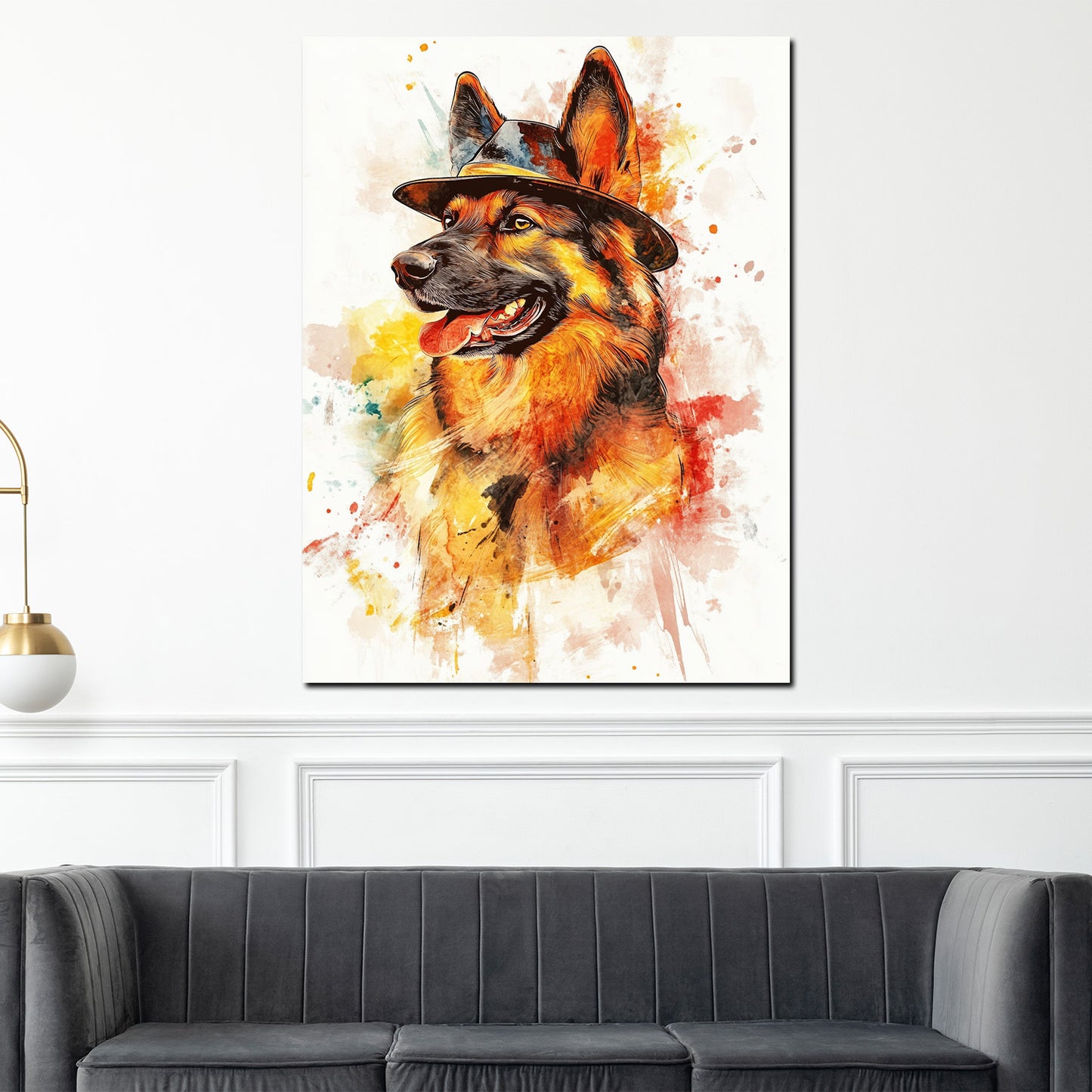 Quadro pop art pastore tedesco cappello colorato