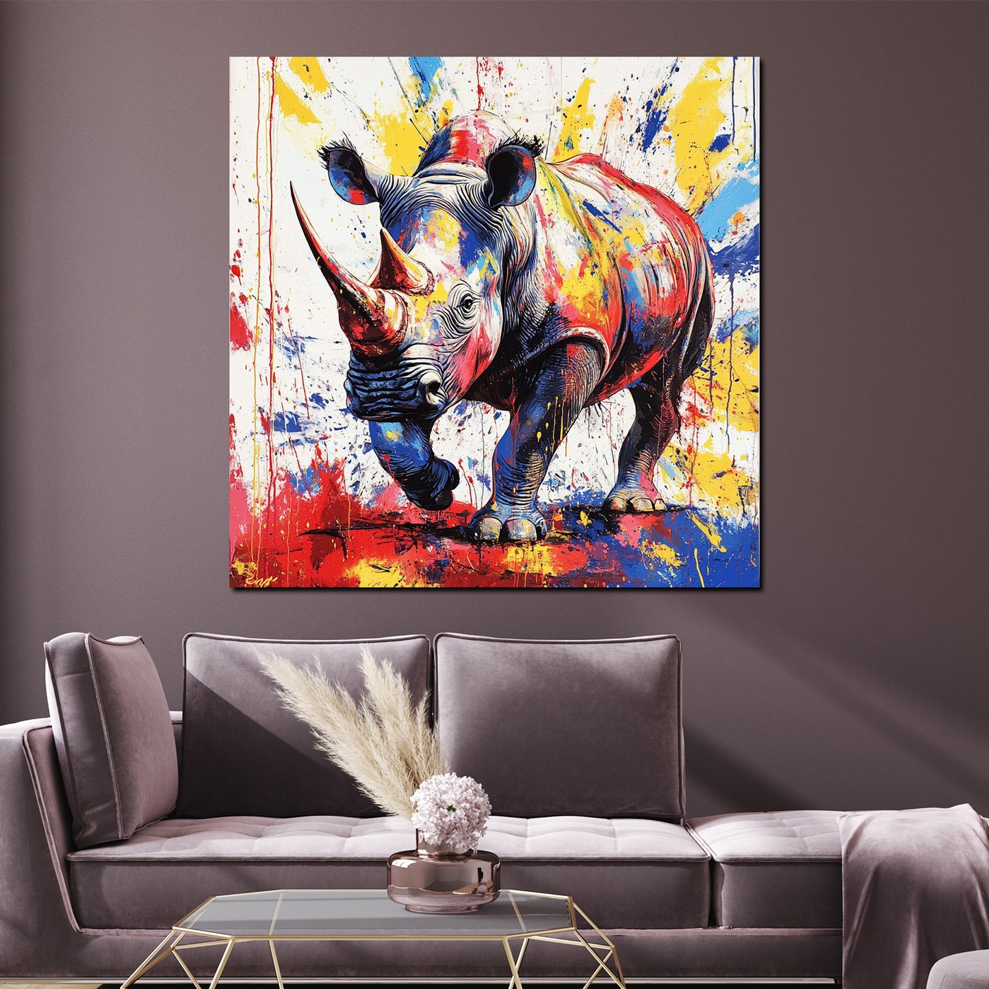 Quadro pop art rinoceronte colorato potente moderno