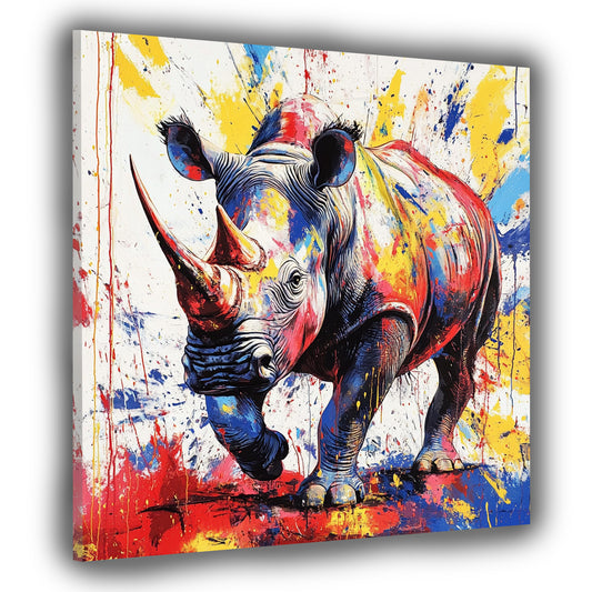 Quadro pop art rinoceronte colorato potente moderno