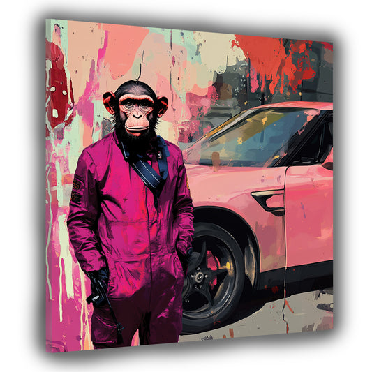 Quadro pop art scimmia tuta auto colorato