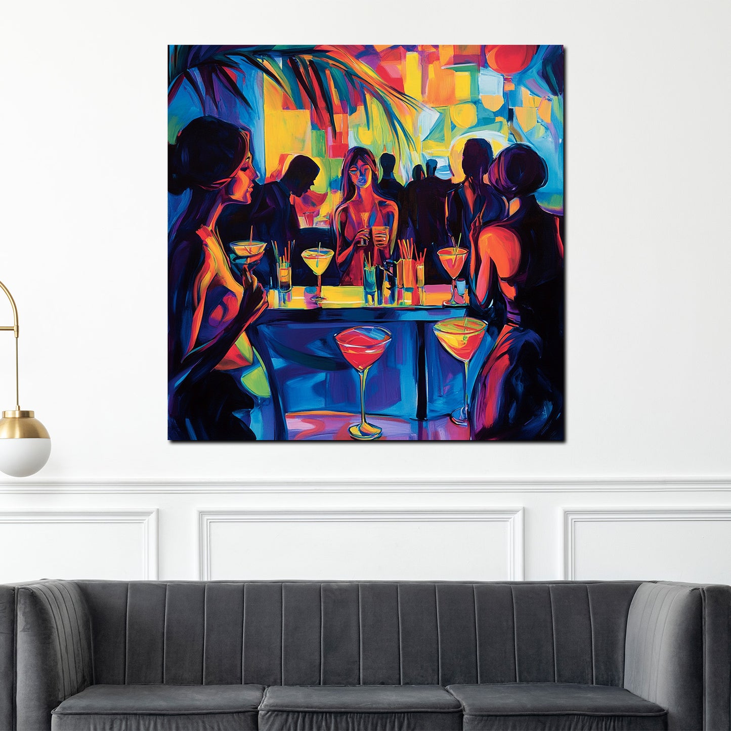 Quadro pop art serata al bar donne cocktail colorato