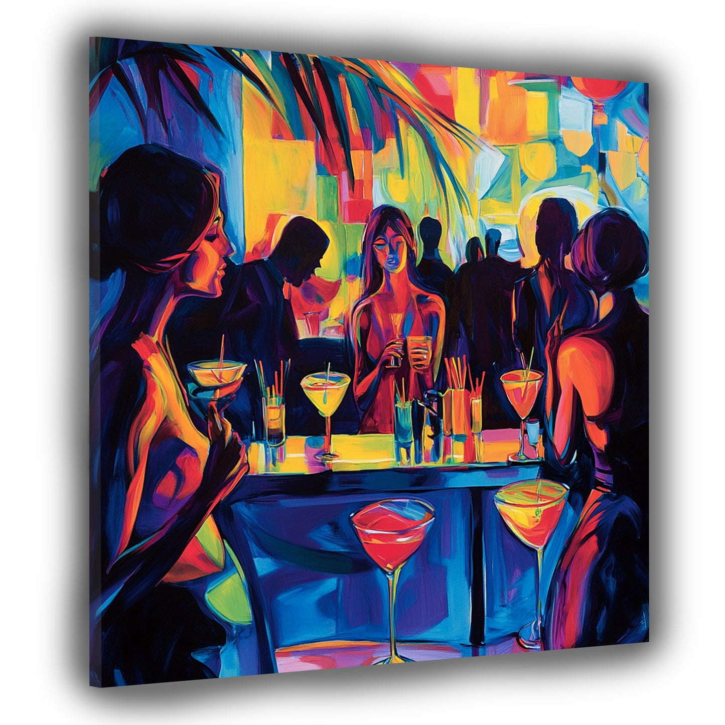 Quadro pop art serata al bar donne cocktail colorato
