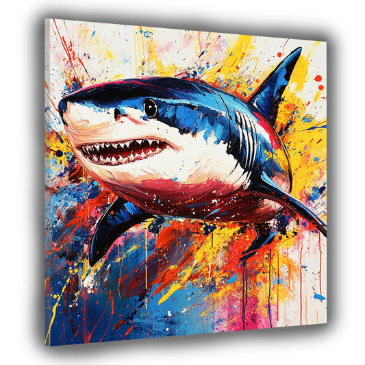 Quadro pop art squalo colorato potente moderno