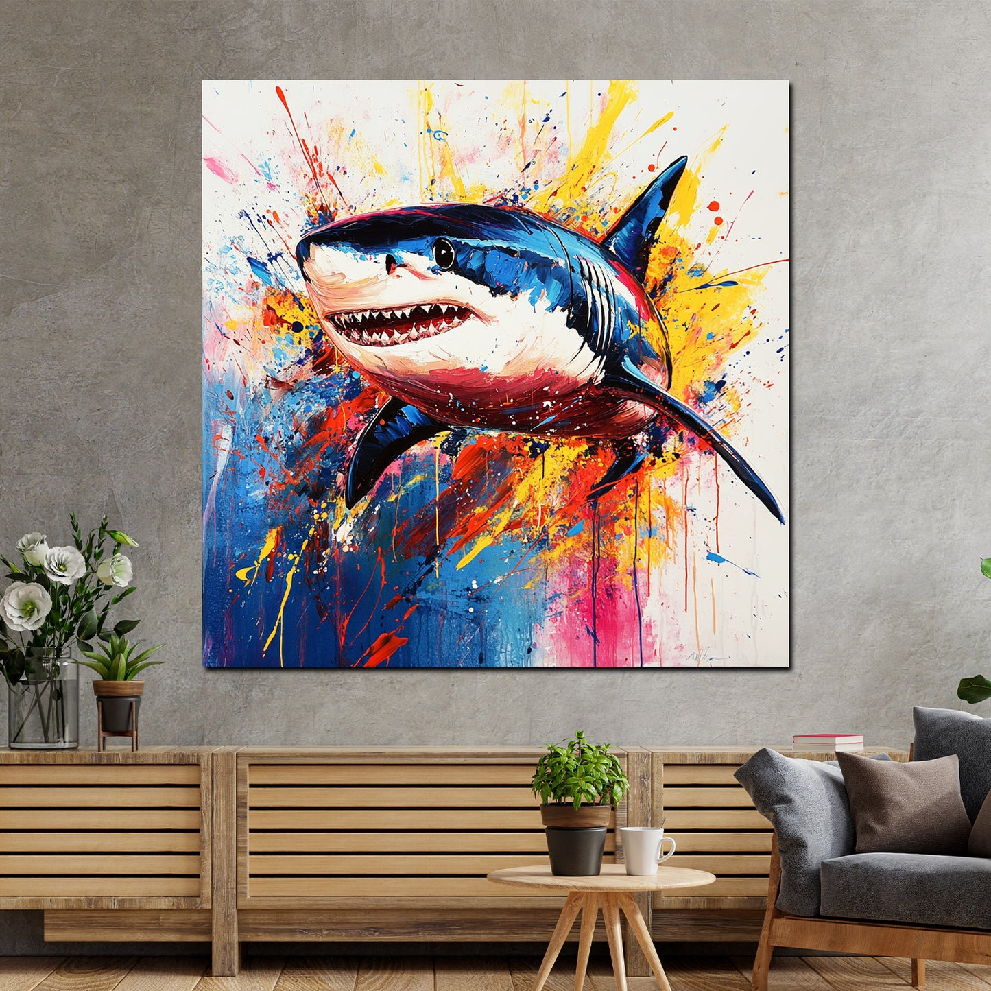 Quadro pop art squalo colorato potente moderno