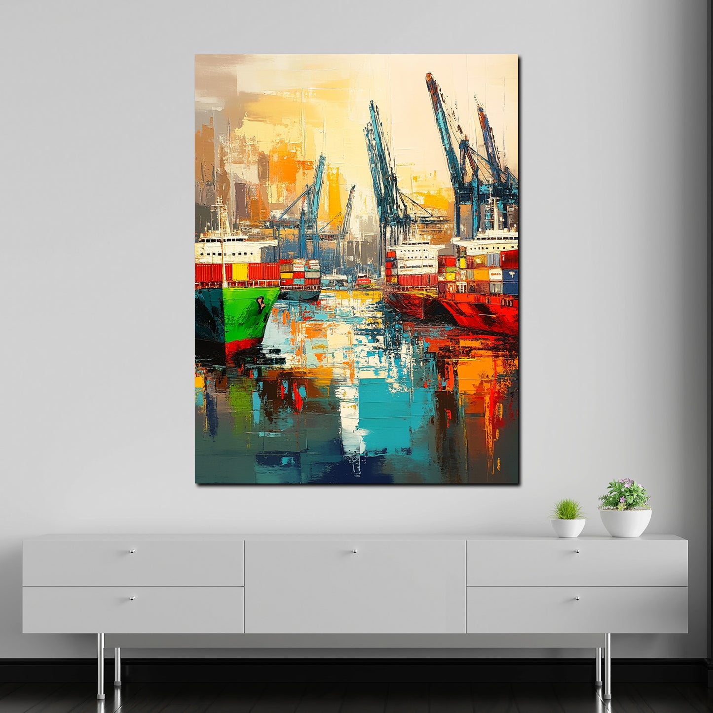 Quadro porto navi container colorato moderno