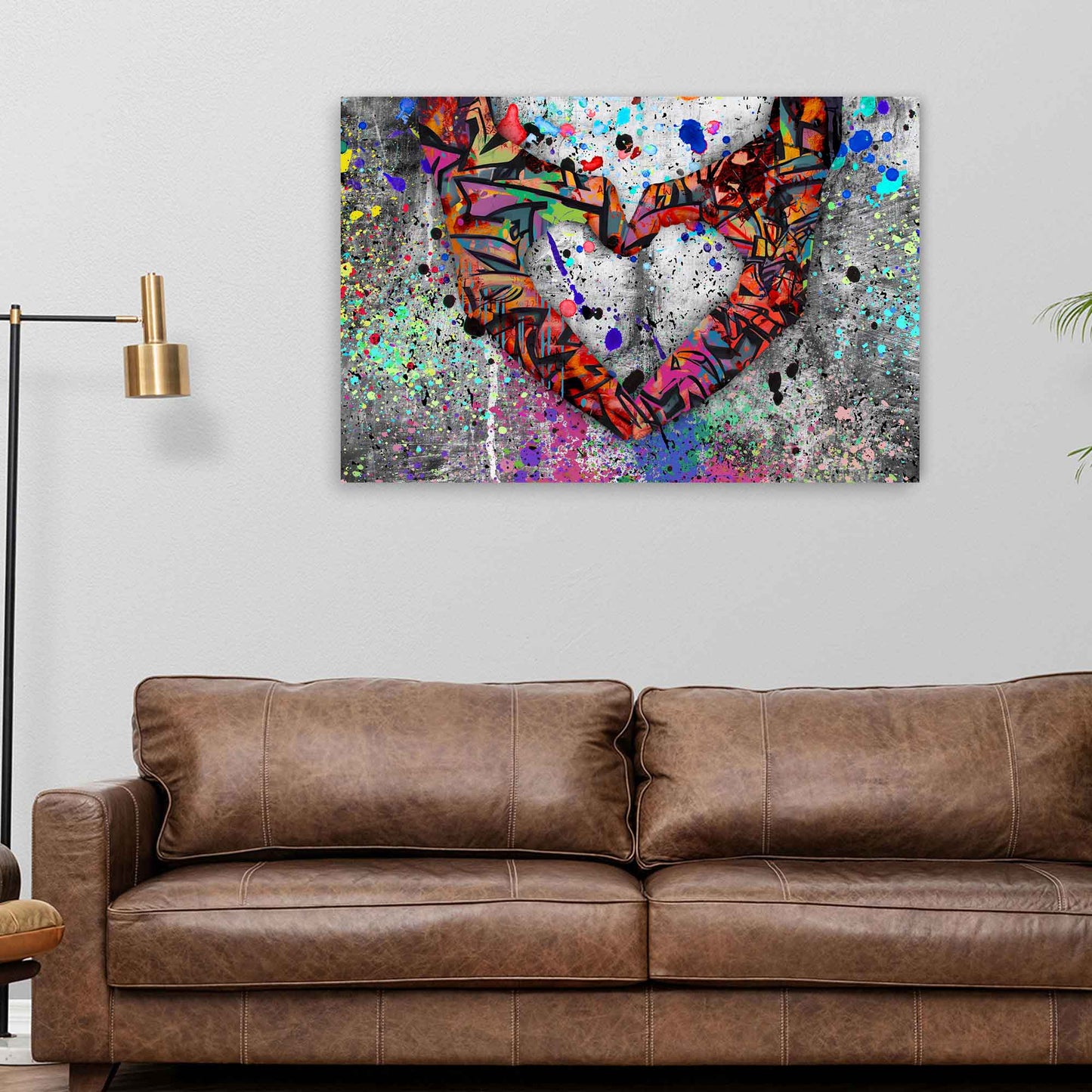 Quadro simbolo di amore con il cuore dalle mani Graffiti Street Art