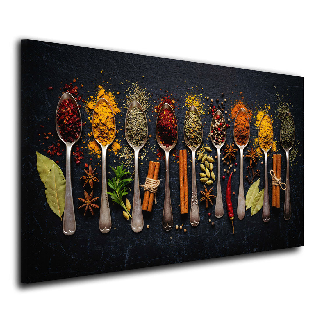 Quadro spezie colorate cucchiaio erbe cucina orientale moderno