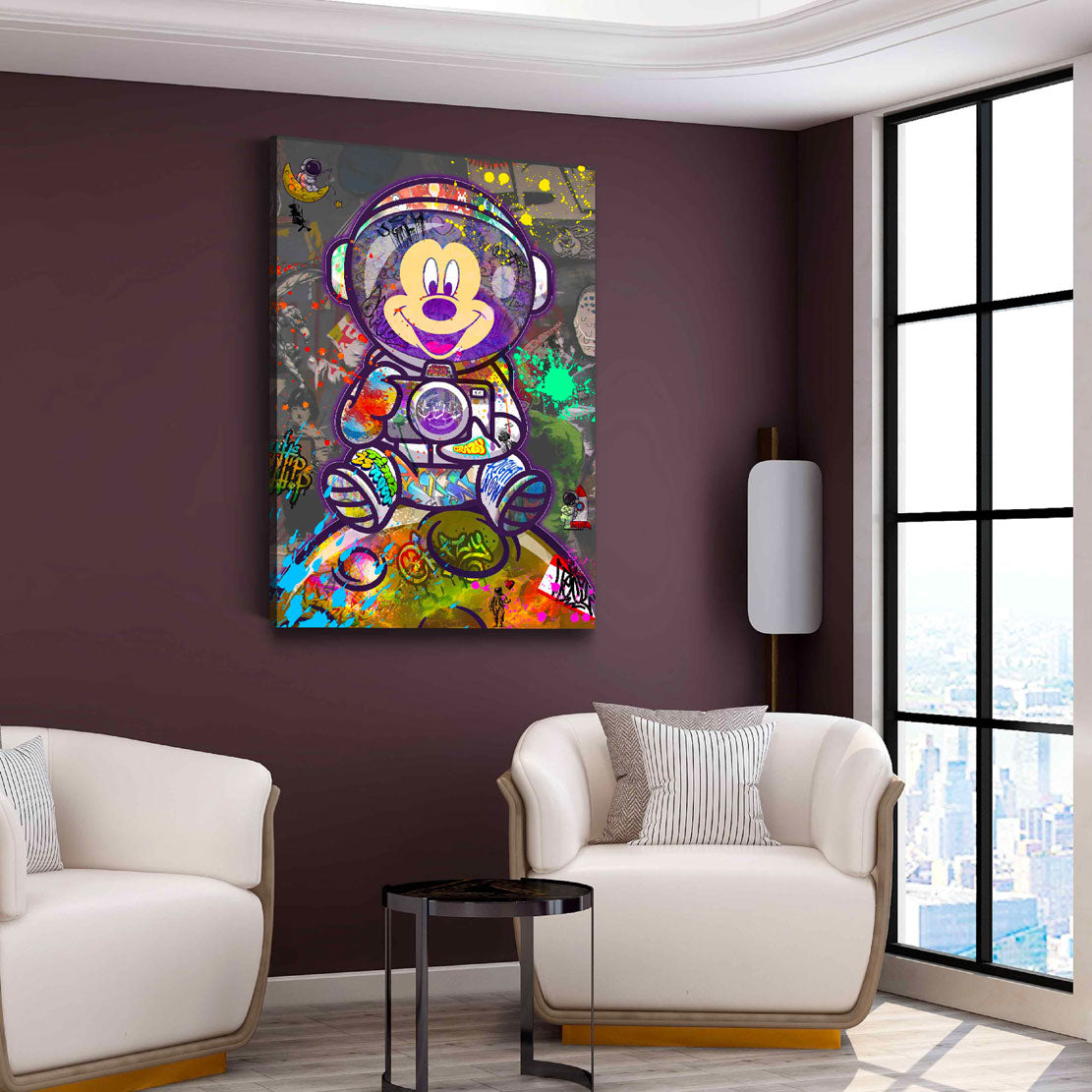 Quadro street art topo astronauta graffiti universo colorato