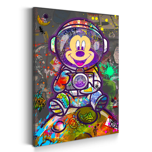 Quadro street art topo astronauta graffiti universo colorato