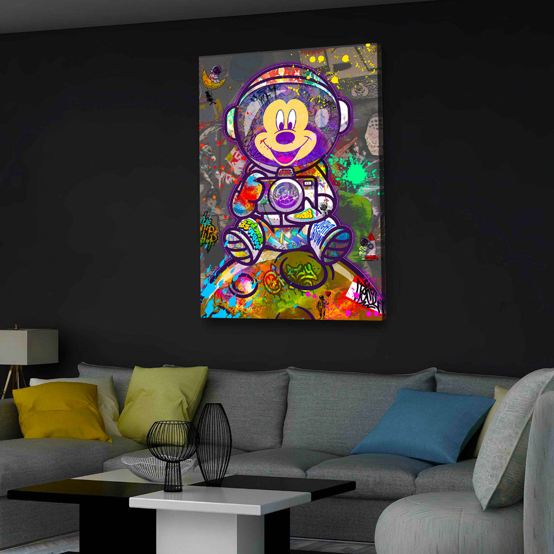 Quadro street art topo astronauta graffiti universo colorato