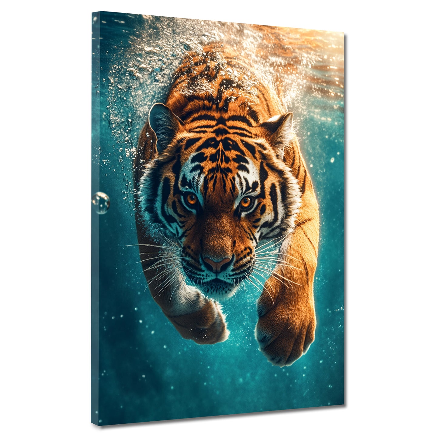 Quadro tigre che si tuffa nell'acqua forza animale selvaggio dinamico