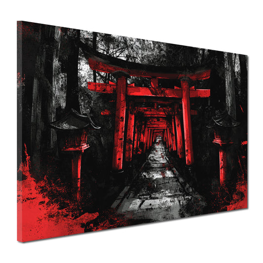 Quadro torii tempio giapponese sentiero rosso nero mistico
