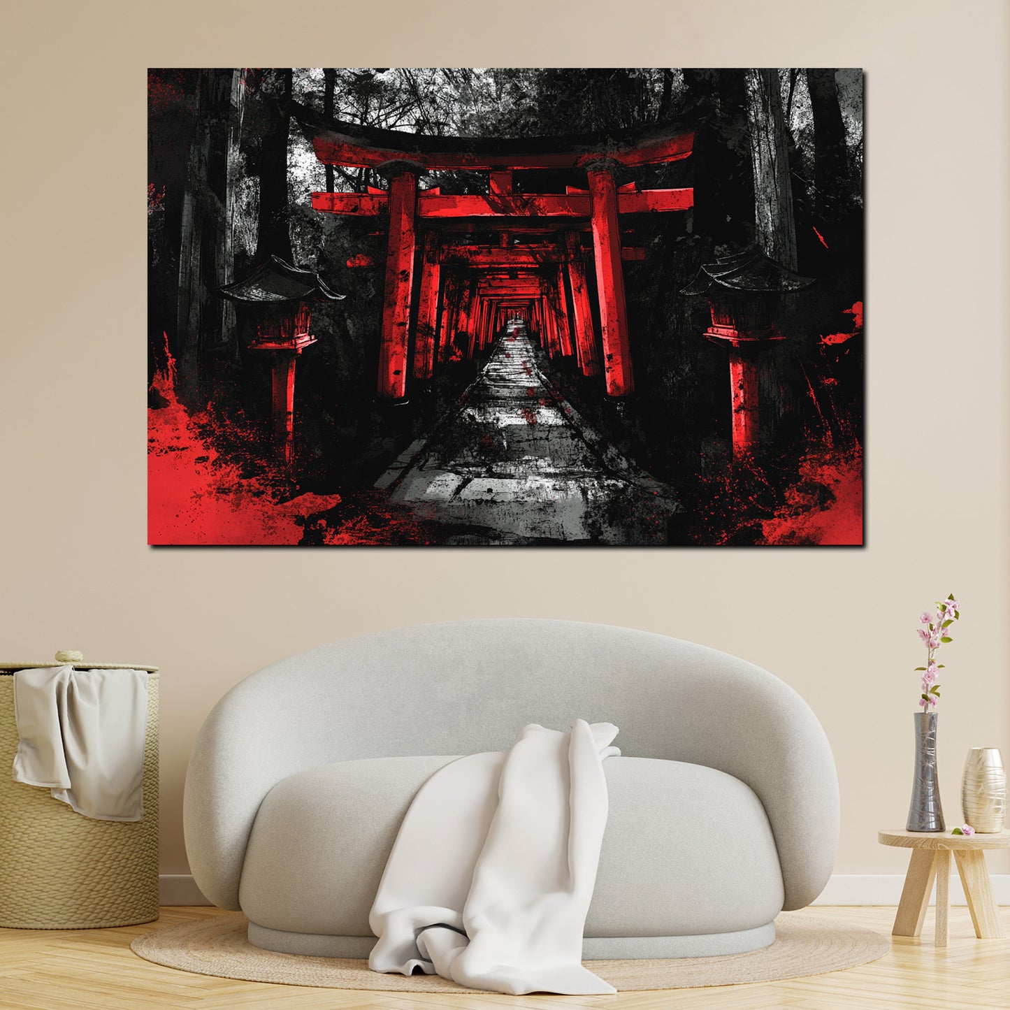Quadro torii tempio giapponese sentiero rosso nero mistico